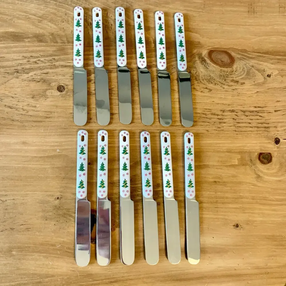 Oneida Colormates Knives Butter 12 Holiday Christmas Tree Northland Stainless